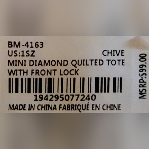 Badgely Mischka Mini Diamond Quilted Tote - Chive - Picture 2 of 3